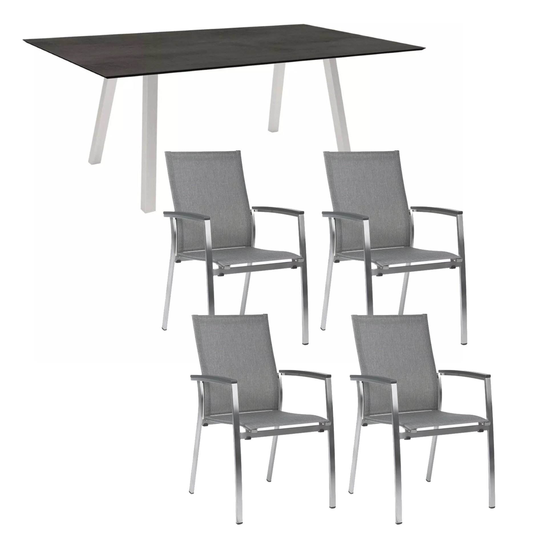 Stern Gartenmöbel-Set mit Stuhl "Mika" und Gartentisch "Interno" 180x100 cm, Gestell Edelstahl, Sitzfläche Textil Leinen grau, Tischplatte HPL Zement