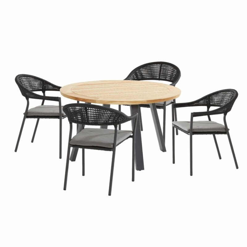 4Seasons Outdoor Gartenmöbel-Set mit Tisch Ø 130 cm "Ambassador" und Stapelsessel "Sienna"