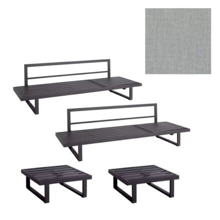 Jati&Kebon "Rao" Loungeset mit Liege und 1-Sitzer Modul, Gestell Alu eisengrau, Kissenset Natté grey chiné