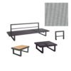 Jati&Kebon "Rao" Loungeset, Gestelle Aluminium eisengrau, Liege, Beistelltisch 70x42 cm mit Teakplatte, 1-Sitzermodul, extra Armlehne, Kissenset Natté grey chiné