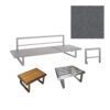 Jati&Kebon "Rao" Loungeset, Gestelle Edelstahl, Liege, Beistelltisch 70x42 cm mit Teakplatte, 1-Sitzermodul, extra Armlehne, Kissenset Natté charcoal chiné