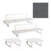 Jati&Kebon "Rao" Loungeset mit Liege und 1-Sitzer Modul, Gestell Alu weiß, Kissenset Natté charcoal chiné