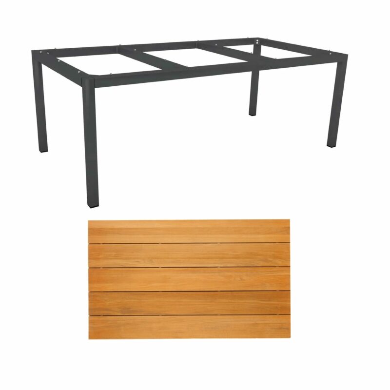 Stern Tischsystem Gartentisch, Gestell Aluminium anthrazit, Tischplatte Teakholz Einzelleisten, 201x101 cm