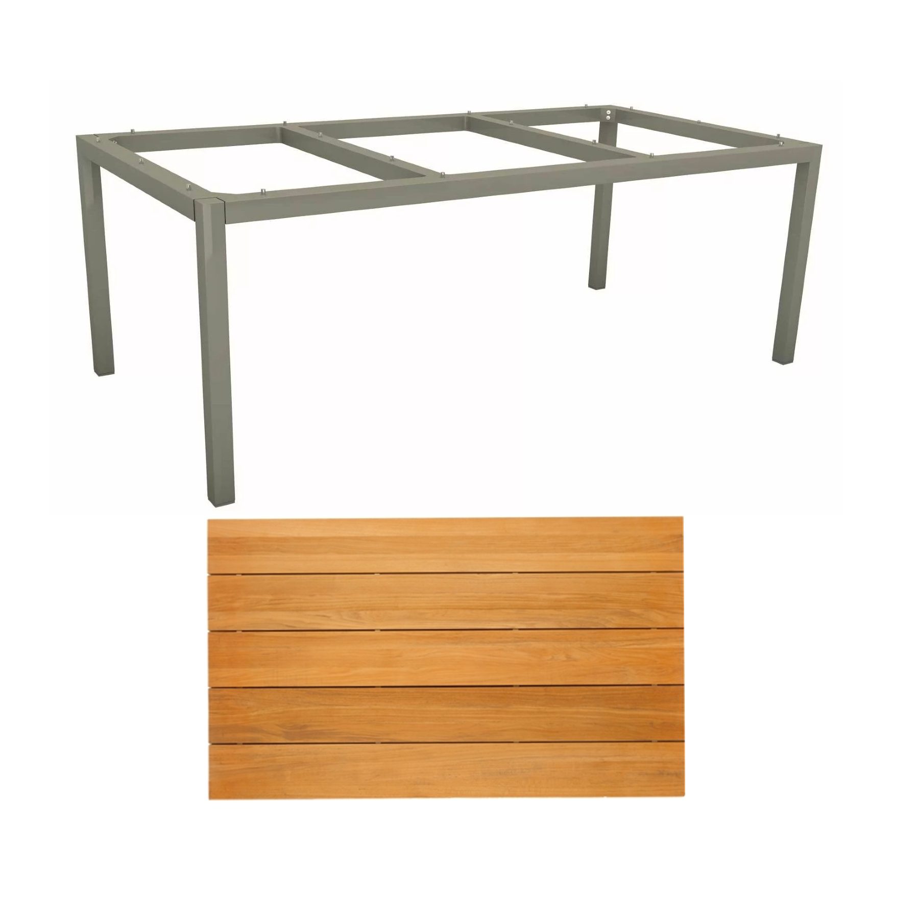 Stern Tischsystem Gartentisch, Gestell Aluminium graphit, Tischplatte Teakholz Einzelleisten, 201x101 cm