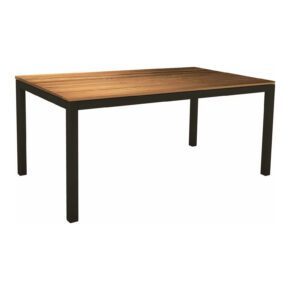 Stern Tischsystem Gartentisch, Gestell Aluminium schwarz matt, Tischplatte Teakholz Einzelleisten, 161x91 cm