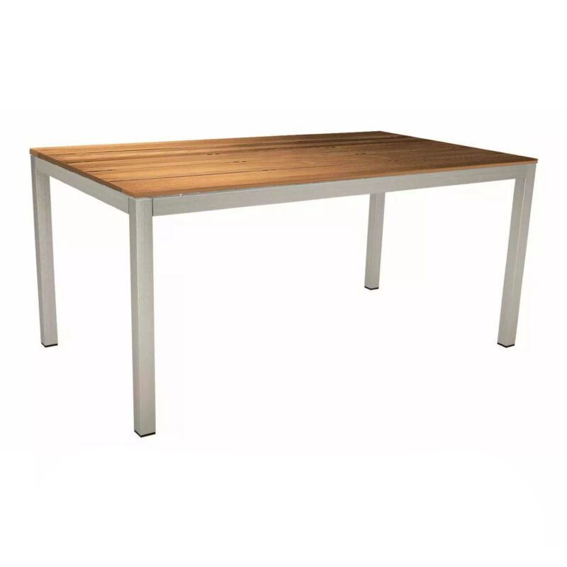 Stern Tischsystem Gartentisch, Gestell Edelstahl gebürstet, Tischplatte Teakholz Einzelleisten, 161x91 cm
