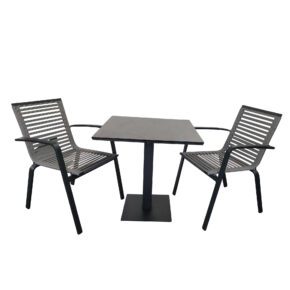 Home Islands Balkonset/Bistroset mit "Malaki" Stapelsessel und "Mahua" Tisch, Gestelle Aluminium charcoal (anthrazit), Sitzfläche Rope grey, Tischplatte HPL grey