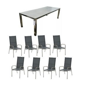 Gartenmöbel-Set mit 8x Hochlehner "Columbia" und Tisch "Miharu" 240x100 cm, Gestelle Edelstahl