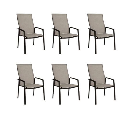 Stern "Kari Plus" Stapelsessel 6er-Set, Gestell Aluminium schwarz matt, Sitzfläche Textilgewebe Leinen grau