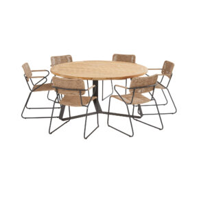 4Seasons Outdoor Gartenmöbel-Set mit Diningsessel "Swing" Rope natur und Tisch "Basso" Ø 160 cm