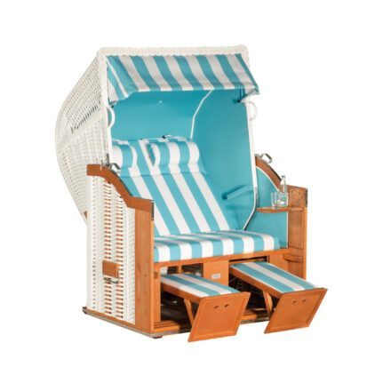 Sonnenpartner Strandkorb "Classic" 2-Sitzer, Halbliegemodell, PVC-Kunststoffgeflecht weiß, Stoff-Dessin: 62