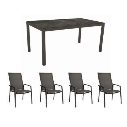 Stern Gartenmöbel-Set mit Hochlehner "Kari Plus" und Gartentisch 160x90 cm, Gestelle Alu anthrazit, Sitzfläche Textilgewebe karbon, Tischplatte HPL Slate