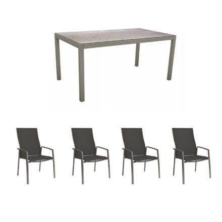 Stern Gartenmöbel-Set mit Hochlehner "Kari Plus" und Gartentisch 160x90 cm, Gestelle Alu graphit, Sitzfläche Textilgewebe silbergrau, Tischplatte HPL Smoky