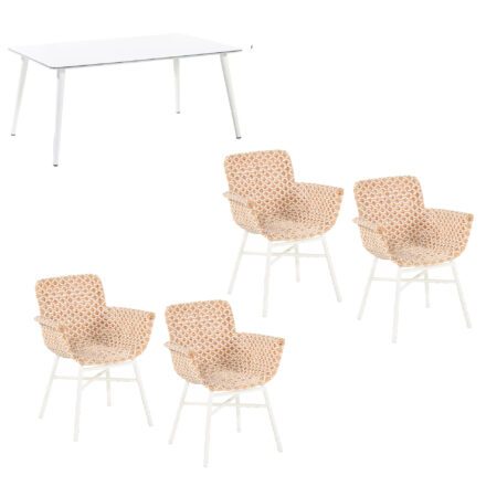 Hartman "Delphine" Design Chair Geflecht Honey mit Gartentisch "Sophie Studio" Alu weiß, Tischplatte HPL weiß