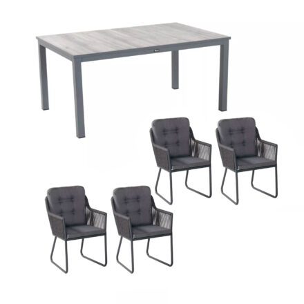 Hartman Kufenstuhl "Cairo", Gestell Aluminium xerix, Bespannung Rope grau, inkl. Kissen ash grey und Gartentisch "Comino", Gestell Aluminium xerix, Tischplatte Keramik Grey Wood