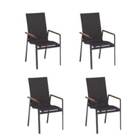 Kettler "Diamond" 4er-Set Stapelsessel, hohe Rückenlehne, Gestell Aluminium anthrazit, Sitzfläche Textilgewebe charcoal, Armlehnen Teak
