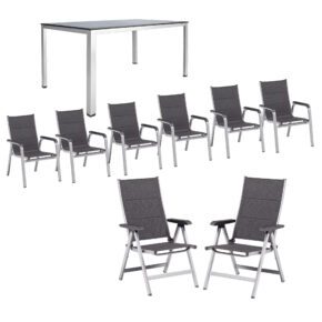 Kettler Gartenmöbel-Set mit "Basic Plus Padded" Stapel- und Multipositionssessel und "Cubic" Tisch, Gestelle Aluminium silber, Sitzfläche anthrazit meliert