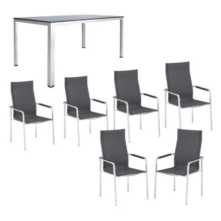 Kettler Gartenmöbel-Set mit "Feel" Stapelstuhl hohe Rückenlehne und "Cubic" Tisch, Gestelle Edelstahl, Tischplatte Kettalux-Plus