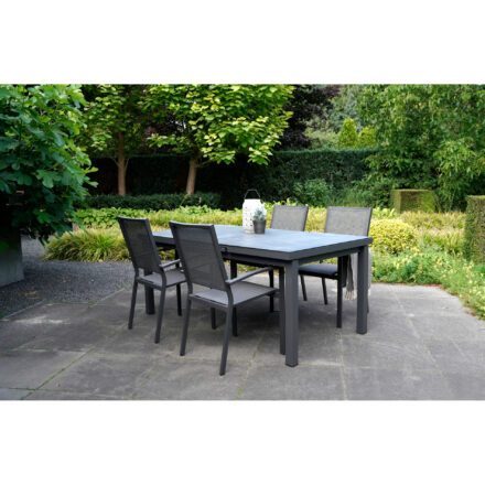 Lesli Living "Baleno" Ausziehtisch 180/240x100 cm, Gestell Aluminium anthrazit, Tischplatte Keramikglas negro
