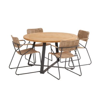 4Seasons Outdoor Gartenmöbel-Set mit Diningsessel "Swing" Rope natur und Tisch "Basso" Ø 130 cm