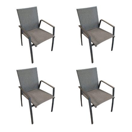 SIT Mobilia "Franco II" Stapelstuhl, Gestell Aluminium anthrazit, Sitzfläche Textilgewebe charcoal black, Armlehnen Aluminium anthrazit - 4er-Set
