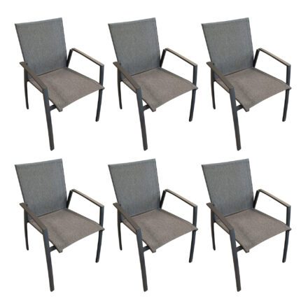 SIT Mobilia "Franco II" Stapelstuhl, Gestell Aluminium anthrazit, Sitzfläche Textilgewebe charcoal black, Armlehnen Aluminium anthrazit - 6er-Set