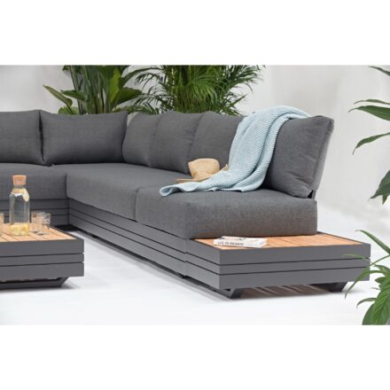 Zebra "Cubo" Loungeserie, Gestelle Aluminium graphite, Polster Olefin dark grey, Tischplatten Teakholz
