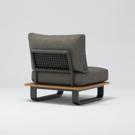 Zebra "Park" Lounge 1-Sitzer, Gestell Aluminium graphite mit Teak, Rope anthrazit, Polster Sunproof® sutton grey