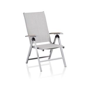 Kettler Diamond Klappsessel, Aluminium silber, Bezug Textilen hellgrau, Armlehnen Teak
