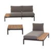 Siena Garden "Alvida" Loungeset 3-teilig, Loungesofa rechts, Récamiere links, Loungetisch, Gestelle Aluminium anthrazit matt, Polster grau, Ablagen Teak