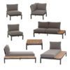 Siena Garden "Alvida" Loungeset 7tlg., Récamiere rechts & links, 2x Mittelteil, Eckteil, Sofa links, Tisch, Gestelle Aluminium matt anthrazit, Polster grau, Ablagen Teakholz