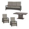 Siena Garden Lounge-/Diningset 4-tlg. mit "Corido" Relax Loungesessel, Loungesofa & "Bellani" Lift-Tisch, Geflecht charcoal grey, Polster taupe meliert, Tischplatte Keramik anthrazit, 160x90 cm