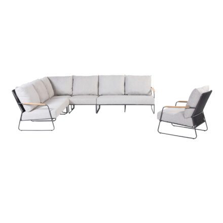 4Seasons Outdoor "Balade" Eckloungeset 5-tlg., Edelstahl anthrazit, Rope anthrazit, Outdoorbezug Olefin grau