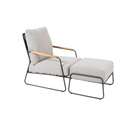 4Seasons Outdoor "Balade" Loungesessel plus Fußteil, Edelstahl anthrazit, Rope anthrazit, Outdoorbezug Olefin grau