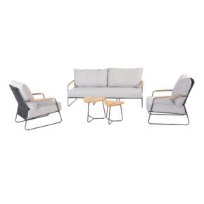 4Seasons Outdoor "Balade" Loungeset 3-tlg., Edelstahl anthrazit, Rope anthrazit, Outdoorbezug Olefin grau mit Loungetische "Verdi"