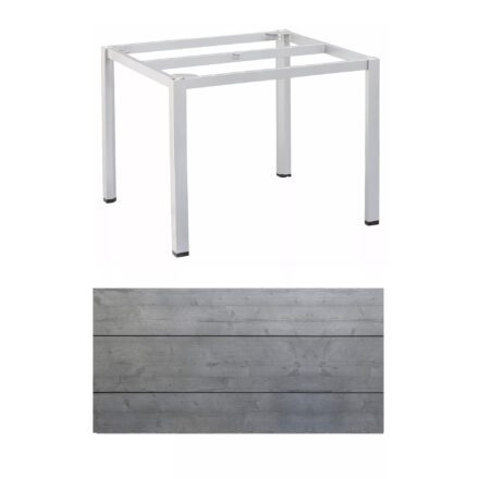 Kettler "Cubic" Tischgestell 95x95 cm, Aluminium silber mit HPL-Platte Grau mit Fräsung