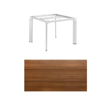 Kettler "Diamond" Tischsystem Gartentisch, Gestell Aluminium silber, Tischplatte HPL Teak-Optik mit Fräsung, 95x95 cm
