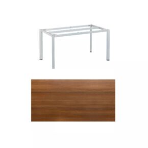 Kettler "Edge" Gartentisch, Gestell Aluminium silber, Tischplatte HPL Teak-Optik mit Fräsung, 140x70 cm