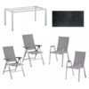 Kettler Gartenmöbel-Set mit 4x Klappsessel "Cirrus" und Tisch "Edge", Aluminium silber, Tischplatte HPL Titanit