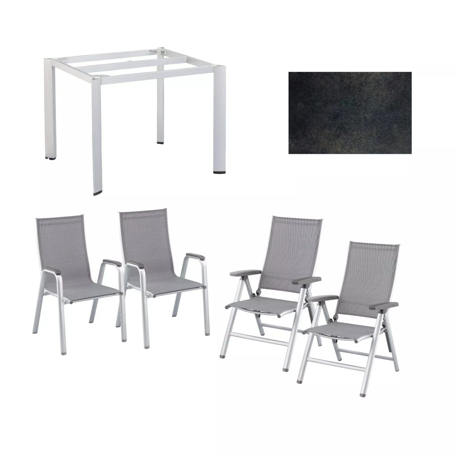 Kettler GartenmöbelSet mit 2x Stapel und 2x Klappsessel Cirrus und