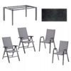 Kettler Gartenmöbel-Set mit “Cirrus” Klapp- und Stapelsessel und “Edge” Gartentisch, Gestelle Aluminium anthrazit, Sitz Textilgewebe anthrazit-grau, Tischplatte HPL Titanit