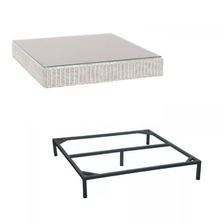 Stern Loungetisch "Fontana", Gestell Aluminium anthrazit, Geflecht vintage-weiß, Tischplatte Glas