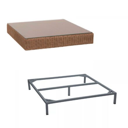 Stern Loungetisch "Fontana", Gestell Aluminium graphit, Geflecht zimt, Tischplatte Glas