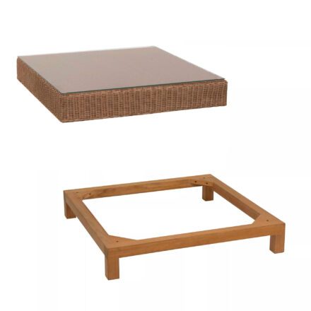 Stern Loungetisch "Fontana", Gestell Teak, Geflecht zimt, Tischplatte Glas