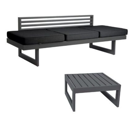 Stern Loungeset "New Holly" bestehend aus einer Dining-Bank und einem Beistelltisch, Aluminium anthrazit, Polster schiefergrau