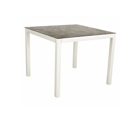 Stern Tischsystem, Gestell Aluminium weiß, Tischplatte HPL Slate Stone, 80x80 cm
