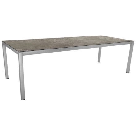 Stern Tischsystem, Gestell Edelstahl Vierkantrohr, Tischplatte HPL Slate Stone, 250x100 cm