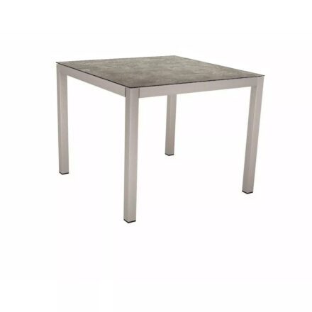 Stern Tischsystem, Gestell Edelstahl Vierkantrohr, Tischplatte HPL Slate Stone, 90x90 cm