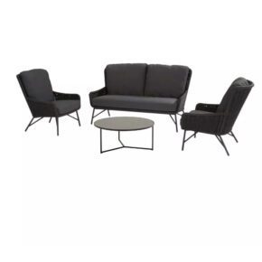 4Seasons Outdoor "Wing" Loungeset, Gestell Edelstahl anthrazit, Rope platin, Kissen Olefin grau, mit Loungetisch "Atlas", Tischplatte Keramik