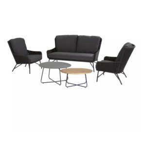 4Seasons Outdoor "Wing" Loungeset, Gestell Edelstahl anthrazit, Rope platin, Kissen Olefin grau, mit Loungetische "Dali" und "Verdi", Ø 73 cm